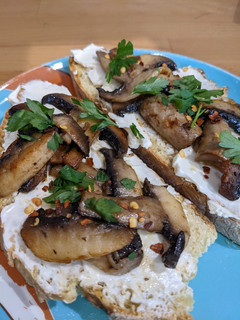 A picture of Mushroom soda bread toast for breakfast.