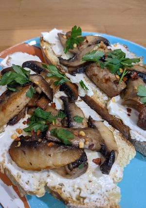 A picture of Mushroom soda bread toast for breakfast.