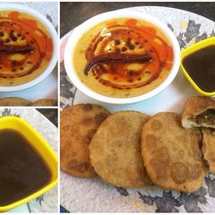 Chat pati kadhi with Sattu ki kachori A picture of Chat pati kadhi with Sattu ki kachori.