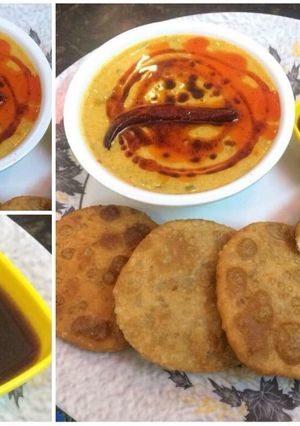 A picture of Chat pati kadhi with Sattu ki kachori.