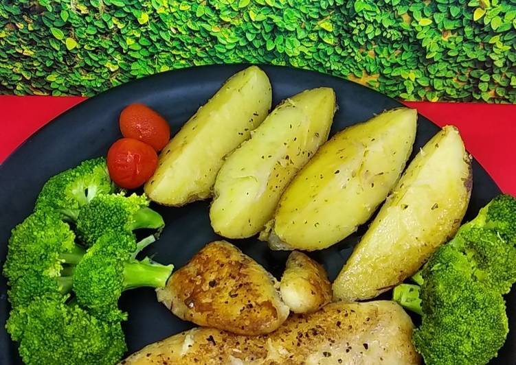 Roasted Dori Fish and Potato Wedges