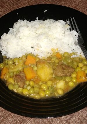 A picture of Coconut Rice served with vegie stew #coconut contest#.