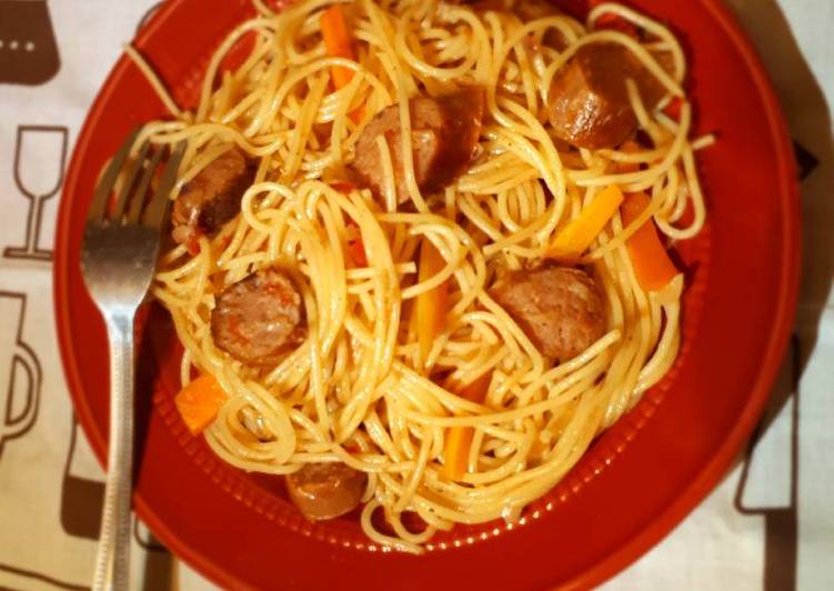 Spaghetti in sausage strips