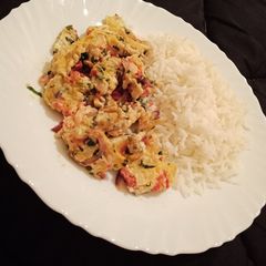 A picture of Rice and Scrambled eggs.
