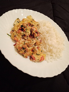A picture of Rice and Scrambled eggs.