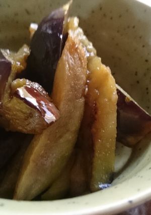 A picture of Eggplant dressed with soy sauce & mustard paste.