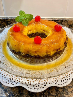 Una foto de Delicia de flan y chocolate fondant
