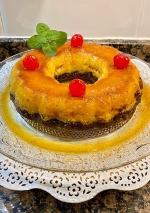 Una foto de Delicia de flan y chocolate fondant