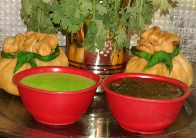 Potli samosa with curd n corriander chutneys