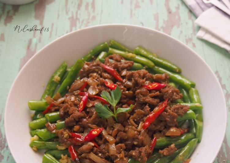Langkah Mudah untuk memasak Tumis buncis siram daging, Enak Banget