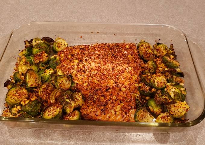 Recipe of Super Quick Homemade Baked Salmon with Brussel Sprouts