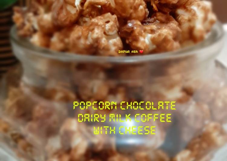 Popcorn chocolate dairy milk coffee with cheese