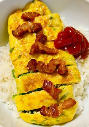 รูปของ ข้าวไข่เจียวเบคอนแบบหนานุ่ม(สูตรใส่น้ำมันน้อย)