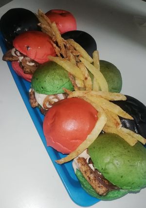 A picture of Chicken steak burgers.