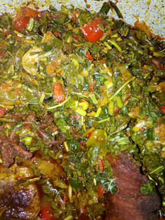 A picture of Spinach with spring onion soup.