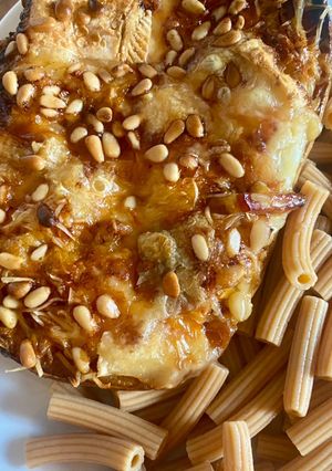 Une photo de Butternut farcie aux gorgonzola, lardons fumés et oignons