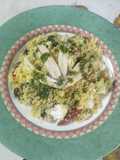 Cous-cous estivo con verdure, feta e alici marinate con olio agli agrumi