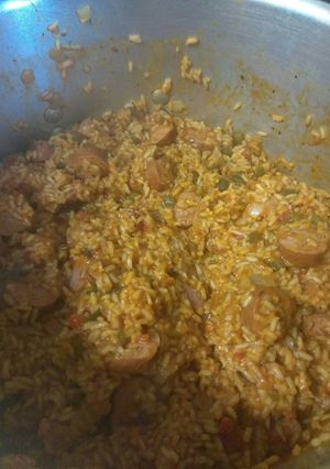A picture of Sausage jambalaya.