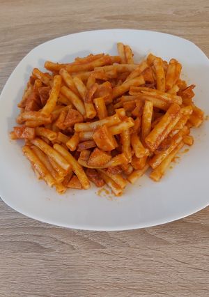 O poză a rețetei Paste cu polonez și pastă de roşi.