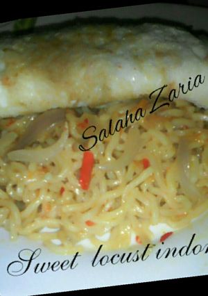 A picture of #Noodles contest.Recipe by Salaha Zaria.Sweet locust indomie(indomie mai daddawa.