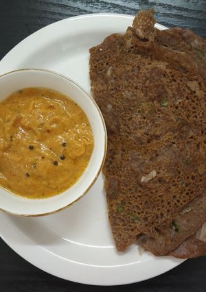 A picture of Ragi (Finger millet) Dosa - A Nutritious and Flavorful South Indian Delight.