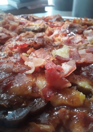 Una foto de Berenjenas asadas con tocineta caramelizada!!! 😋🍆🌰🥕🧀🥓🥓🥓🍅🍅🍅