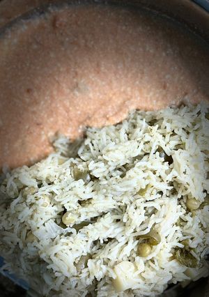 A picture of Pudhina Pulao / Mint Flavoured Basmati rice -my way.