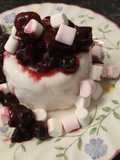 Boozy coconut Panna Cotta with cherries and blueberries #GoldenApron23
