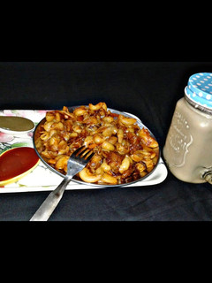 A picture of Pasta with Chocolate Shake.