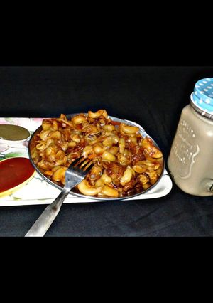 A picture of Pasta with Chocolate Shake.