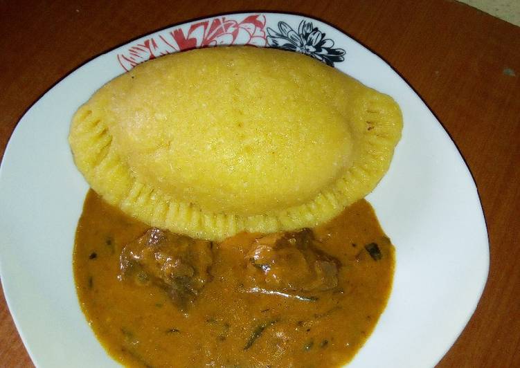 Eba pie and Ogbonor soup