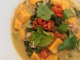 Sweet potato and coconut green thai curry soup