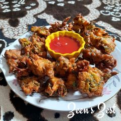 A picture of Cauliflower Greens and Onion Fritters.