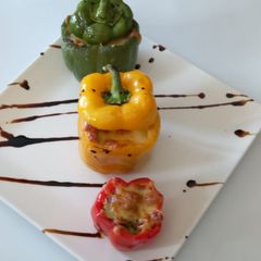 Stuffed bell peppers with leftovers A picture of Stuffed bell peppers with leftovers.
