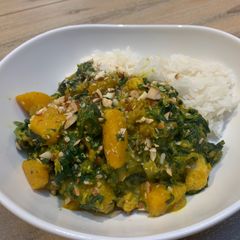 A picture of Butternut squash and spinach curry.