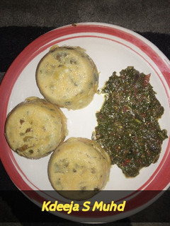 A picture of Moi Moi With Spinach Sauce.