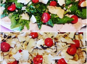 Foto di Arista condita a freddo con rucola, pomodorini, funghi, grana