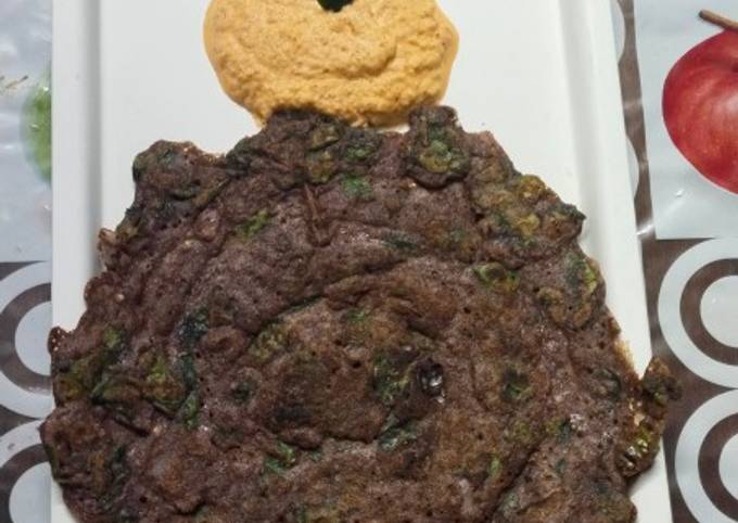 Steps to Make Eric Ripert Murungai Keerai ragi dosa with coconut chutney