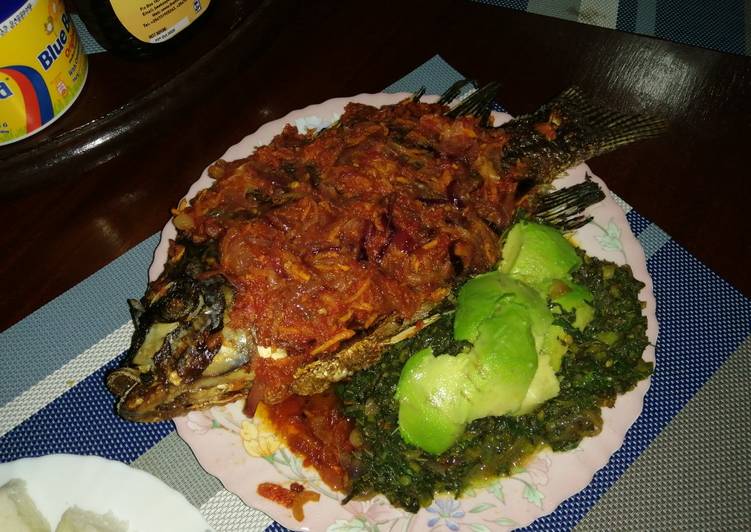 Juicy wet fry fish with ugali