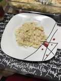 Macarrão farfalle com camarões e leite de côco