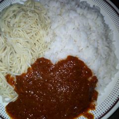 A picture of Rice and spaghetti.
