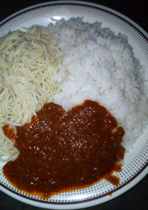 A picture of Rice and spaghetti.