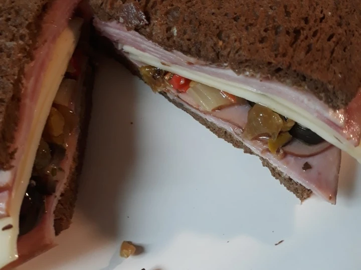 Recipe Ham and Swiss with Muffaletta Olive Salad the Awesome  Really delicious
