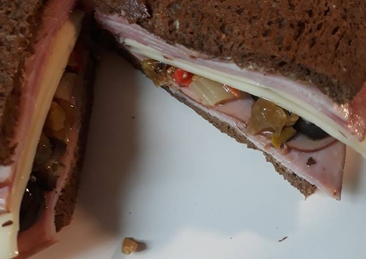 Recipe of Super Quick Ham and Swiss with Muffaletta Olive Salad