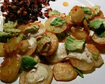 Ultimate Cooking Recipe Fried spiced potatoes with brie avocado and caramelized onions Very Delicious