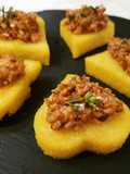 Fried Polenta Hearts with Pioppini Mushroom Ragù