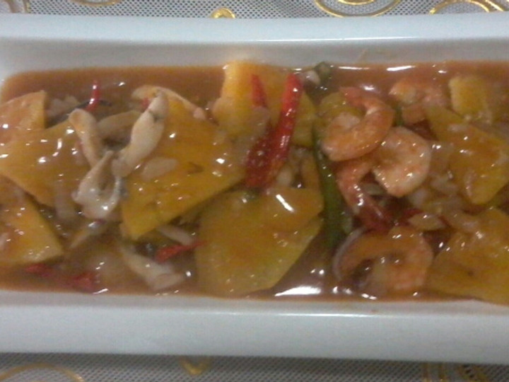 Cara Memasak Asam manis udang cumi with nanas Simpel