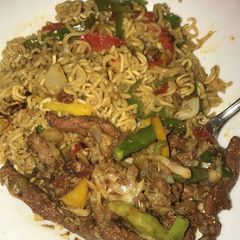A picture of Indomie with shawarma meat.