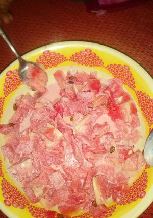 A picture of Watermelon and milk.