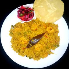 Prawns pulao with coconut milk A picture of Prawns pulao with coconut milk.